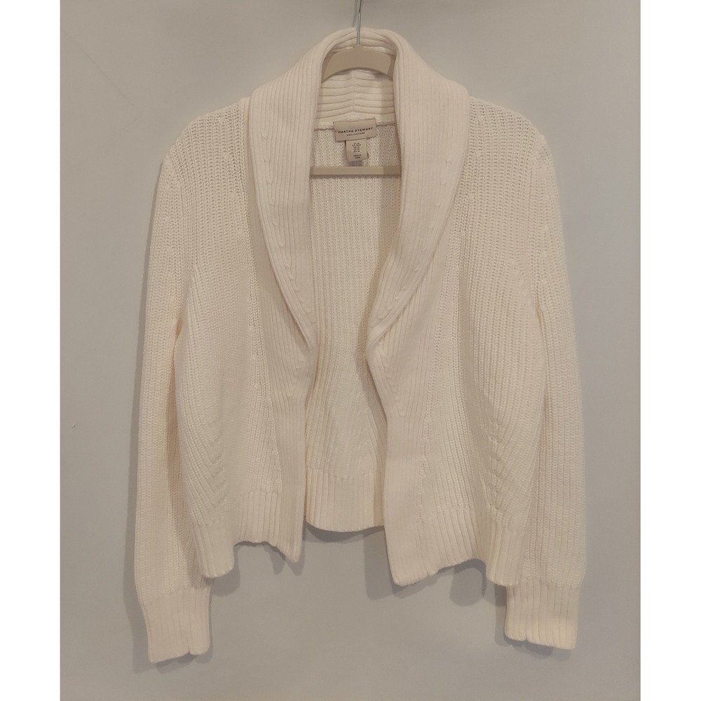 Martha Stewart Womens Cream Chunky Knit Open Shawl Collar Cardigan Size Medium